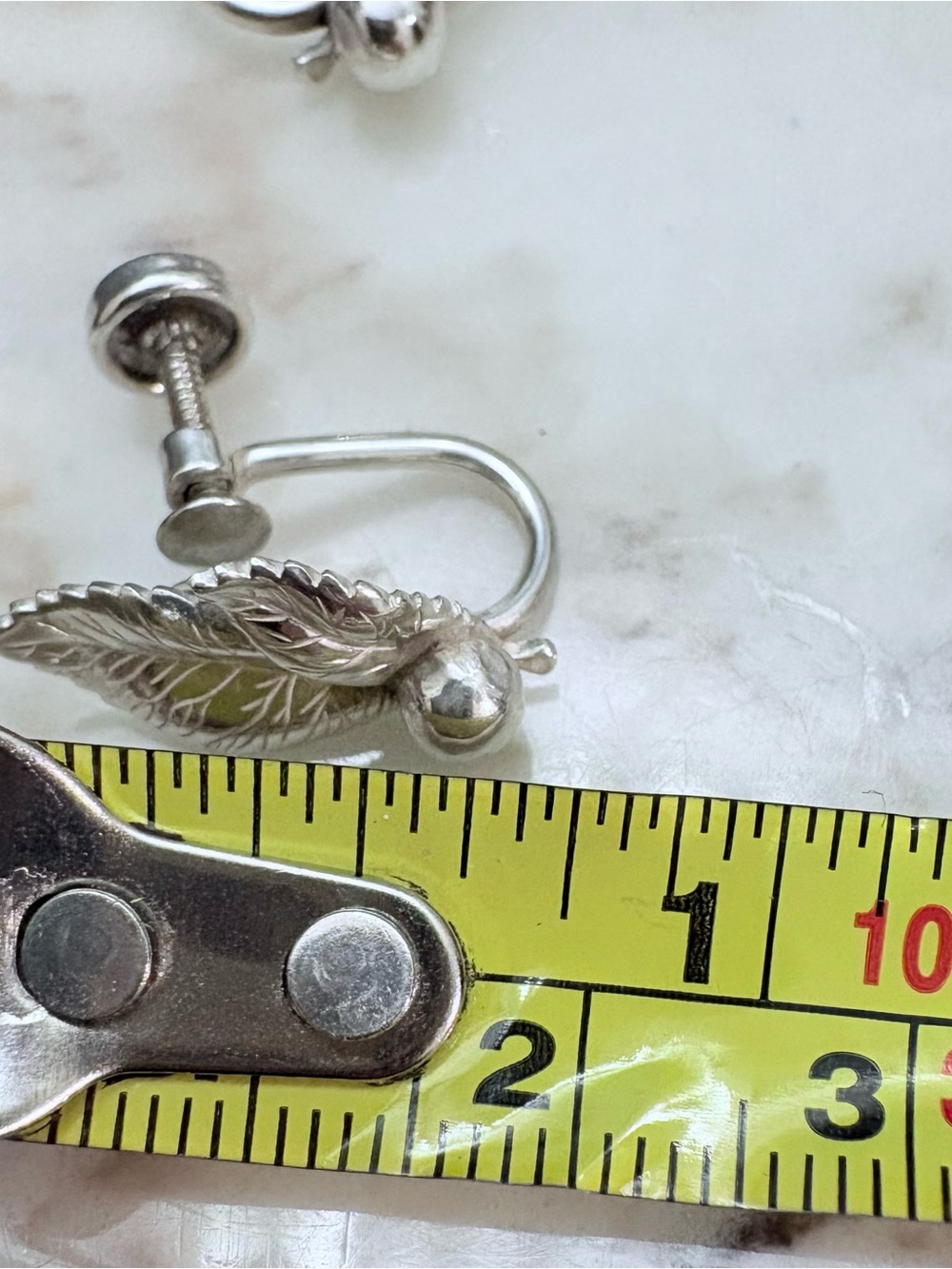 DANECRAFT 925 Sterling Silver Antique Art Deco Leaf Screw Back Earrings FIRM - Picture 7 of 10